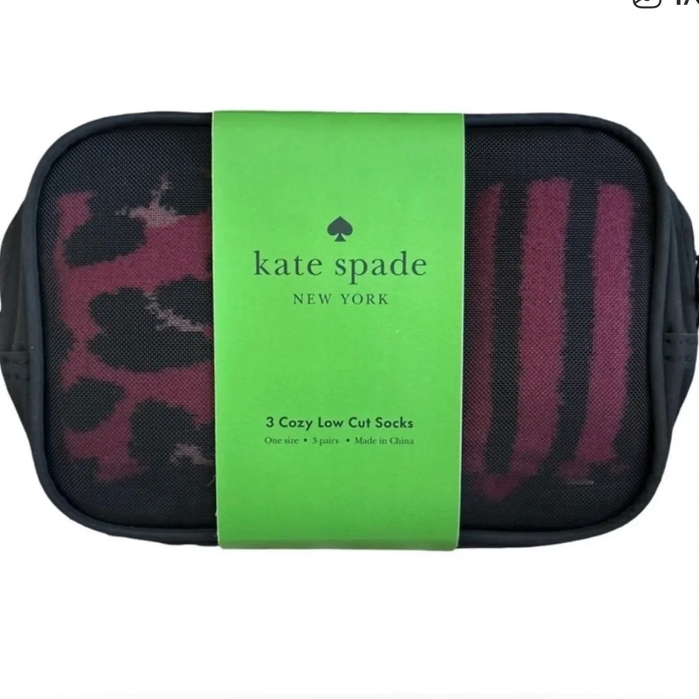 Kate Spade Black & Pink 3 Pairs Cozy Low Cut SOCKS NWT in Reusable Bag Designer
